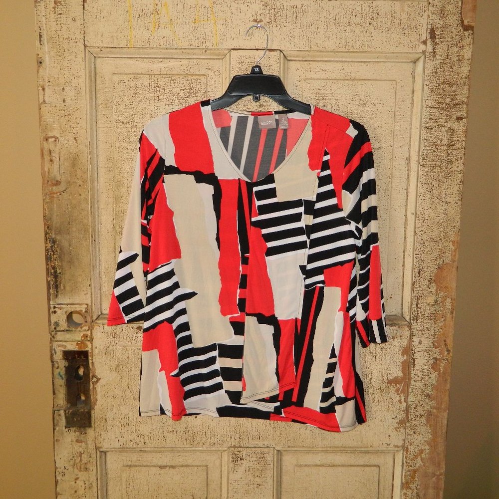 Chico's Color Block Blouse Size 2 = Large (DD-34)